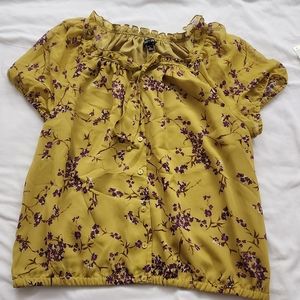 APT 9 Green Purple Ruffled Floral Blouse Size PL
